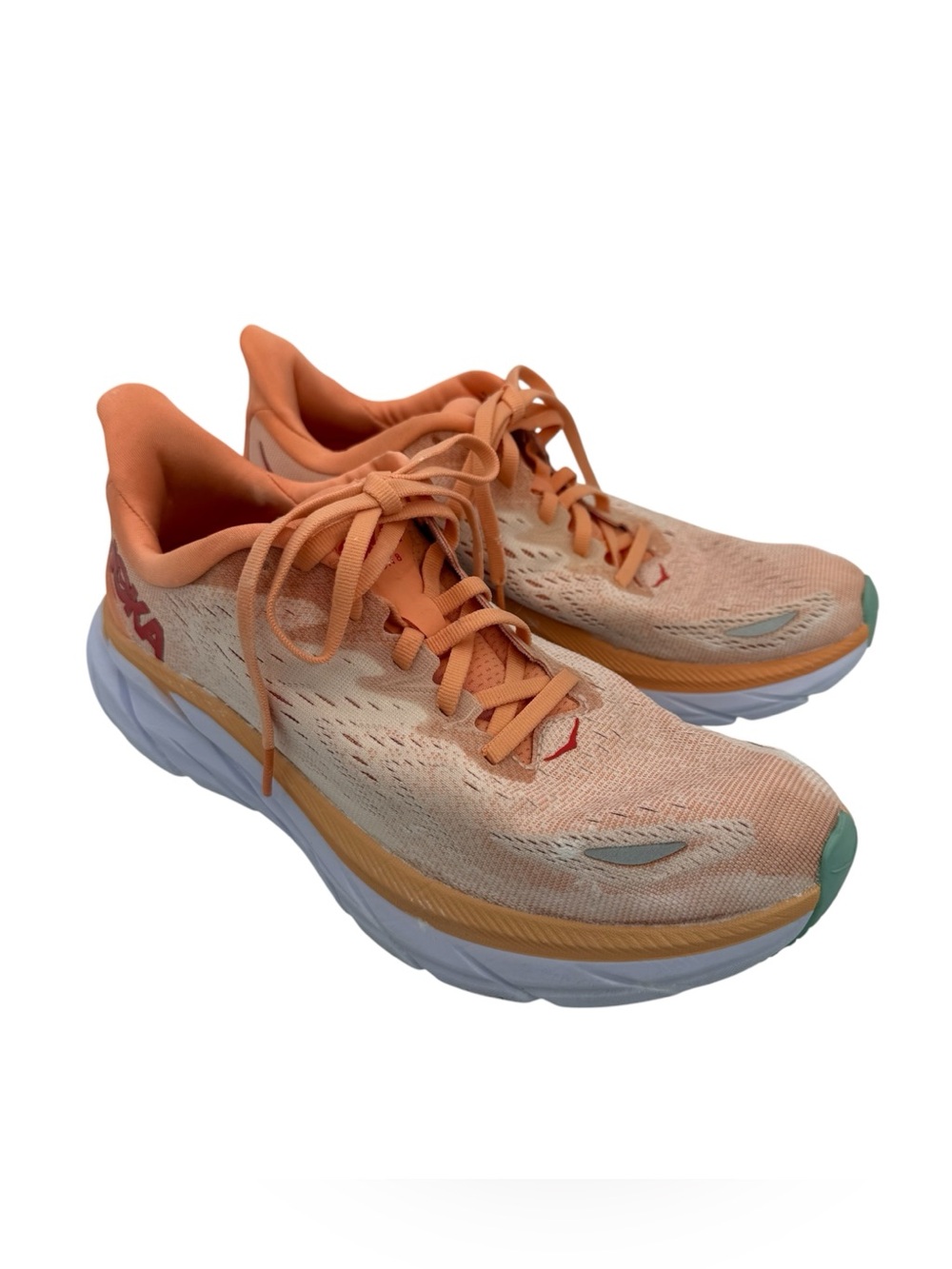 HOKA ONE ONE CLIFTON 8 SNEAKER Cantaloupe & Silver Peony Women’s Sz 7.5 Walking